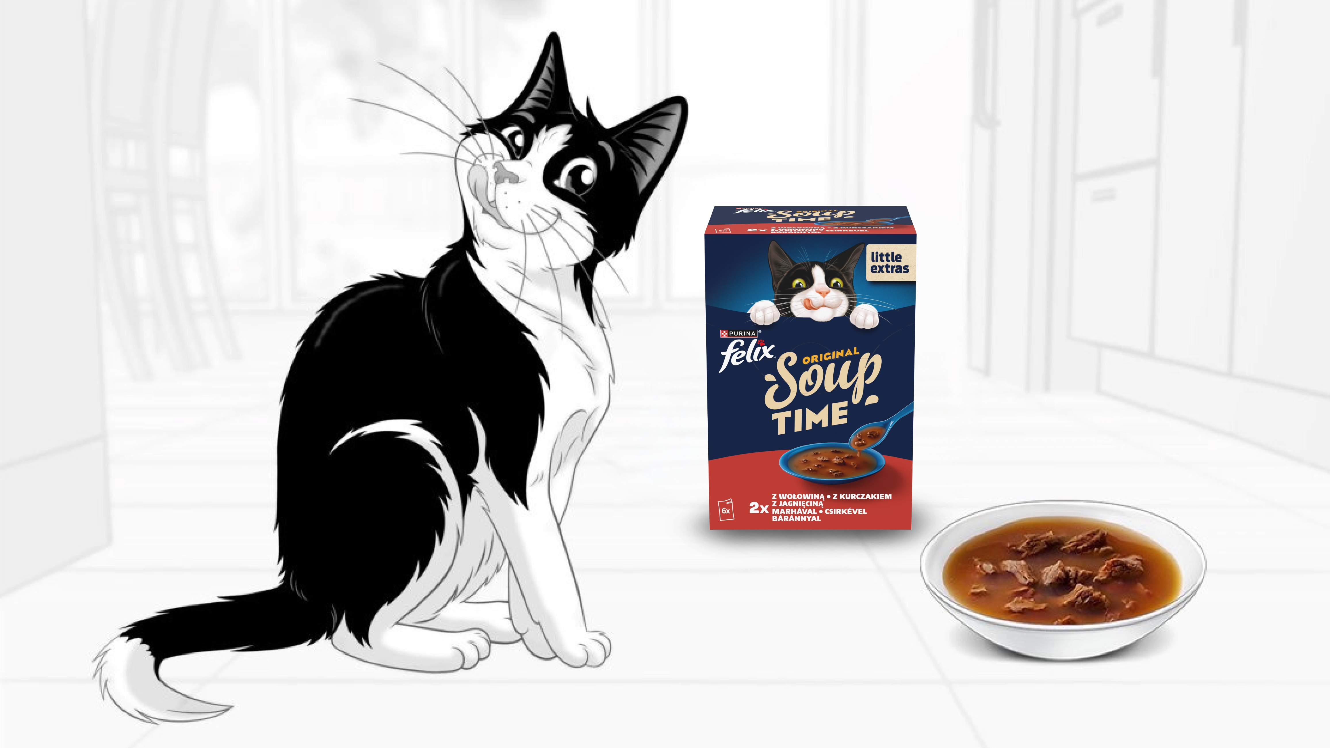FELIX Soup grafika cica termékfotóval