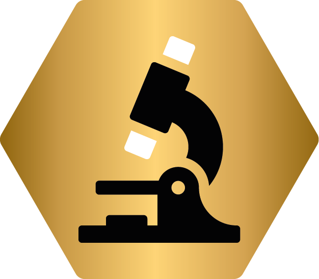 fekete-fehér mikroszkóp ikon arany háttérrel