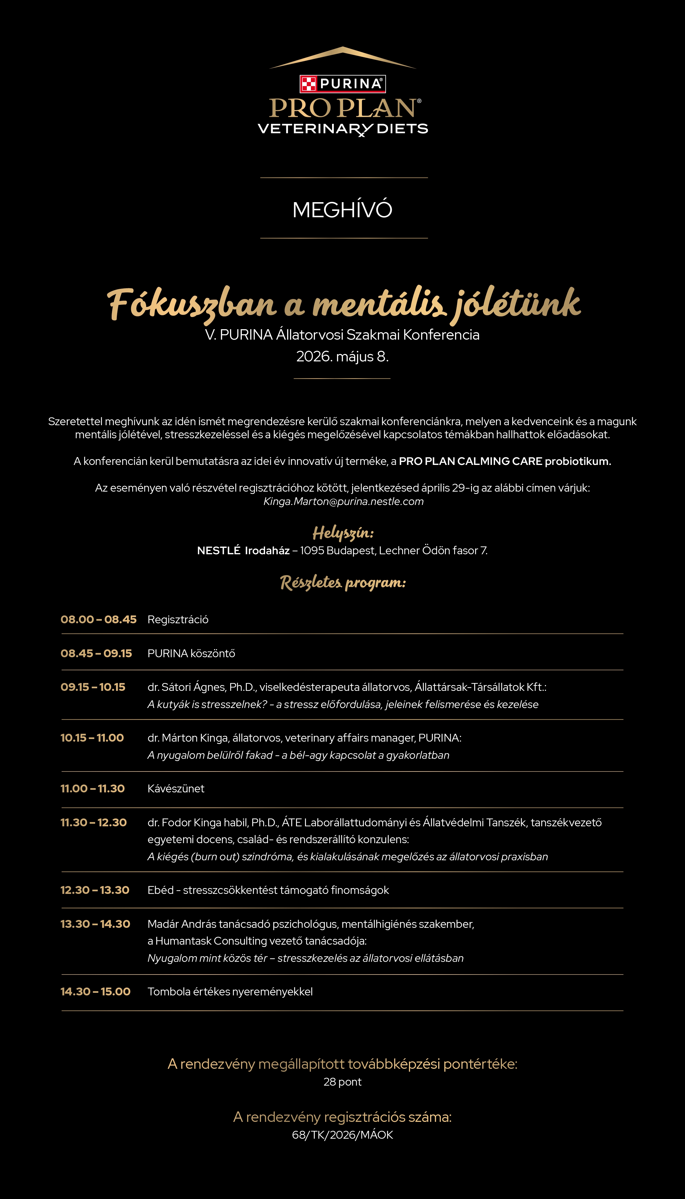 Purina Állatorvosi Konferencia meghívó részletes program