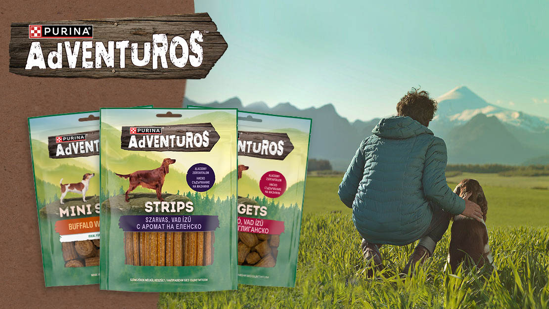 PURINA ADVENTUROS jutalomfalatok kutya gazdájával kép