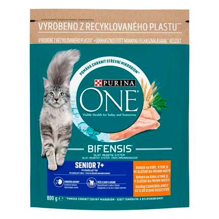 PURINA ONE Senior 7+ csirkében és teljes kiőrlésű gabonában gazdag száraz eledel felnőtt macskáknak