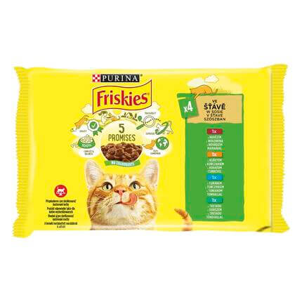 FRISKIES marhával/csirkével/tonhallal/tőkehallal szószban nedves eledel felnőtt macskáknak