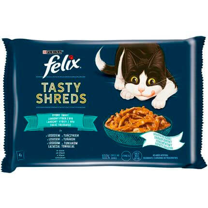 FELIX Tasty Shreds halas válogatás szószban nedves eledel felnőtt macskáknak