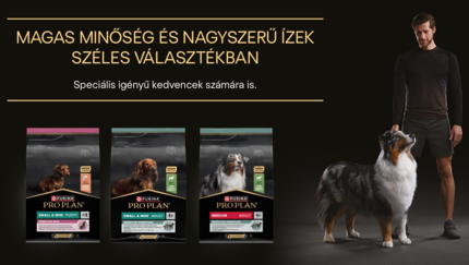 PRO PLAN termékfotók és férfi kutyájával