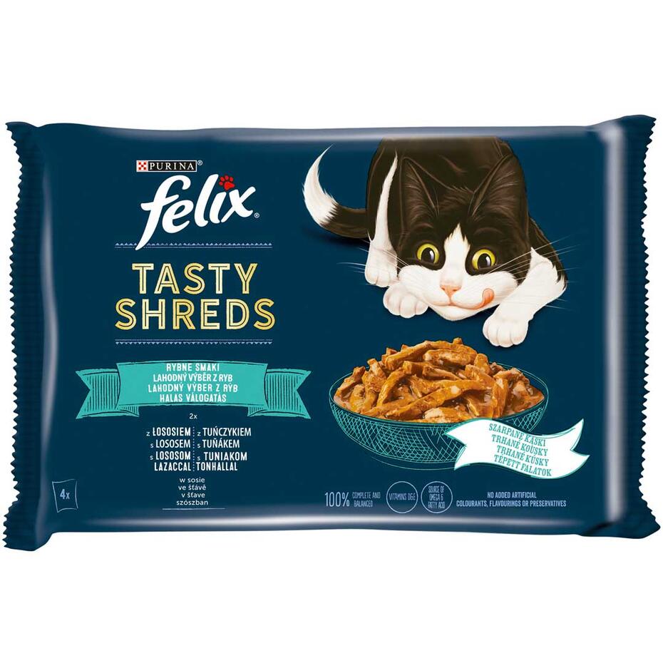 FELIX Tasty Shreds halas válogatás szószban nedves eledel felnőtt macskáknak