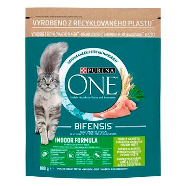 PURINA ONE Indoor Formula pulykában és teljes kiőrlésű gabonában gazdag száraz eledel felnőtt macskáknak