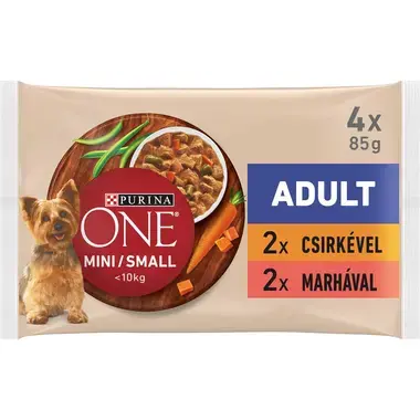 PURINA ONE Mini Adult marhával és csirkével szószban nedves eledel felnőtt kutyáknak