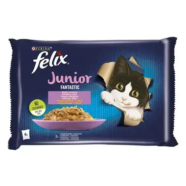 FELIX Fantastic Junior csirkével/lazaccal aszpikban nedves eledel felnőtt macskáknak