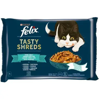 FELIX Tasty Shreds halas válogatás szószban nedves eledel felnőtt macskáknak