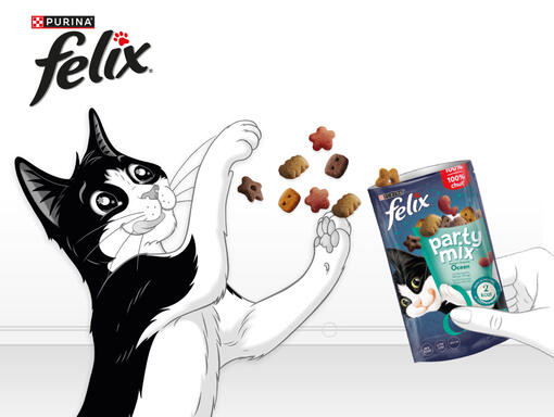 Felix Party Mix jutalomfalat macska grafika