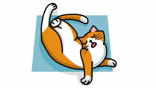 akrobata pózban fekvő cica grafika