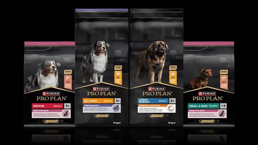 PURINA PRO PLAN kutyaeledelek fekete háttérrel