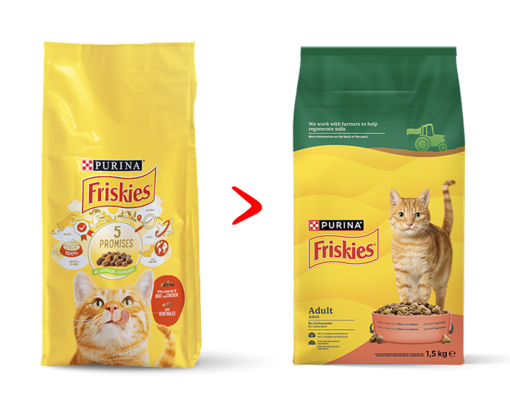 régi és megújult FRISKIES macskaeledel csomagolás